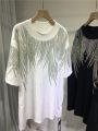 L-4XL Plus Size Tops Rhinestone Graphic T-shirts Luxury Large Size Tunic for Women Men Summer Cotton Women's Clothing Chubby Y2K.