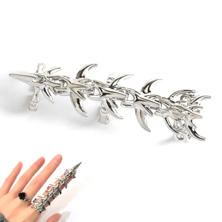 Cyberpunk Gothic Dragons Bone Knuckle Ring Cosplay Rings Unisex Alloy Silvery Adjustable Opening Jewelry Accessory Props