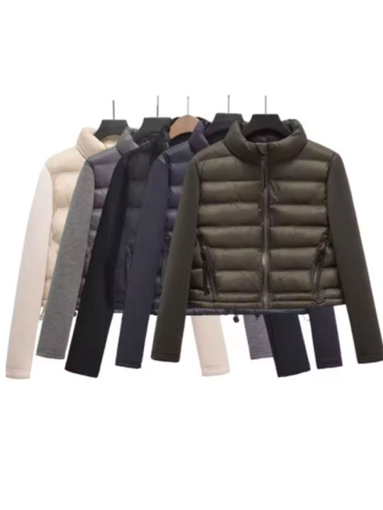 2024 Autumn Winter Women's Fashion Solid Color Patchwork Jacket Coat Vintage Standing Lapel Women's Chic Cotton Coat Jacket