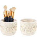 LMETJMA Macrame Makeup Organizer Boho Wicker Pencil Holder Makeup Brush Holder Organizer Comb Brushes Mini Storage Basket.