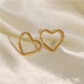 2pcs Fashion Gold Color Stainless Steel Heart Earrings Studs For Women Girl, Simple Punk Hoop Earrings Piercing Jewelry . 