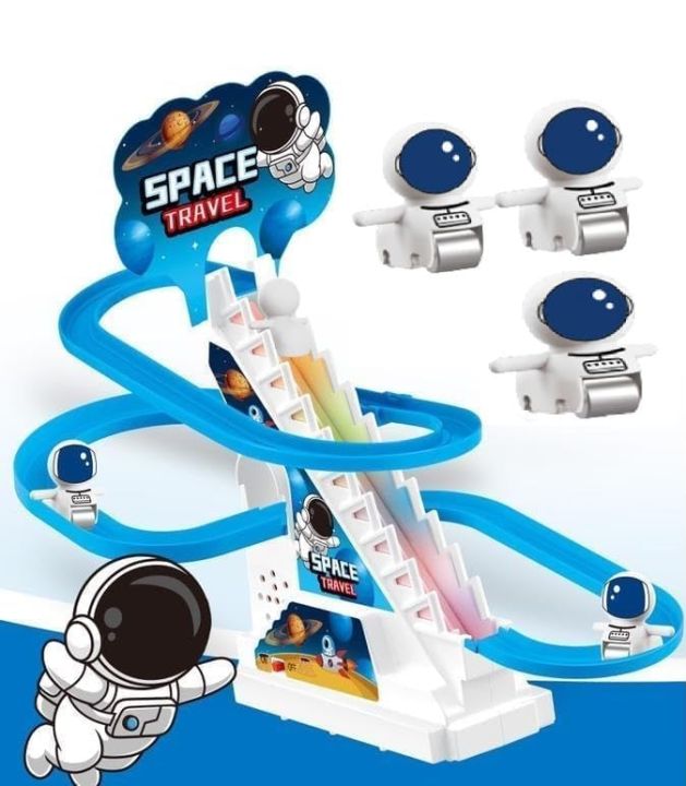 w
Astronaut Space Slide Track Racing Toys for Kids - Small Space Cartoon Stair Climbing Toys for Kids, Escalator Toy with Lights and Music - 3 Space Cartoon Toy Included