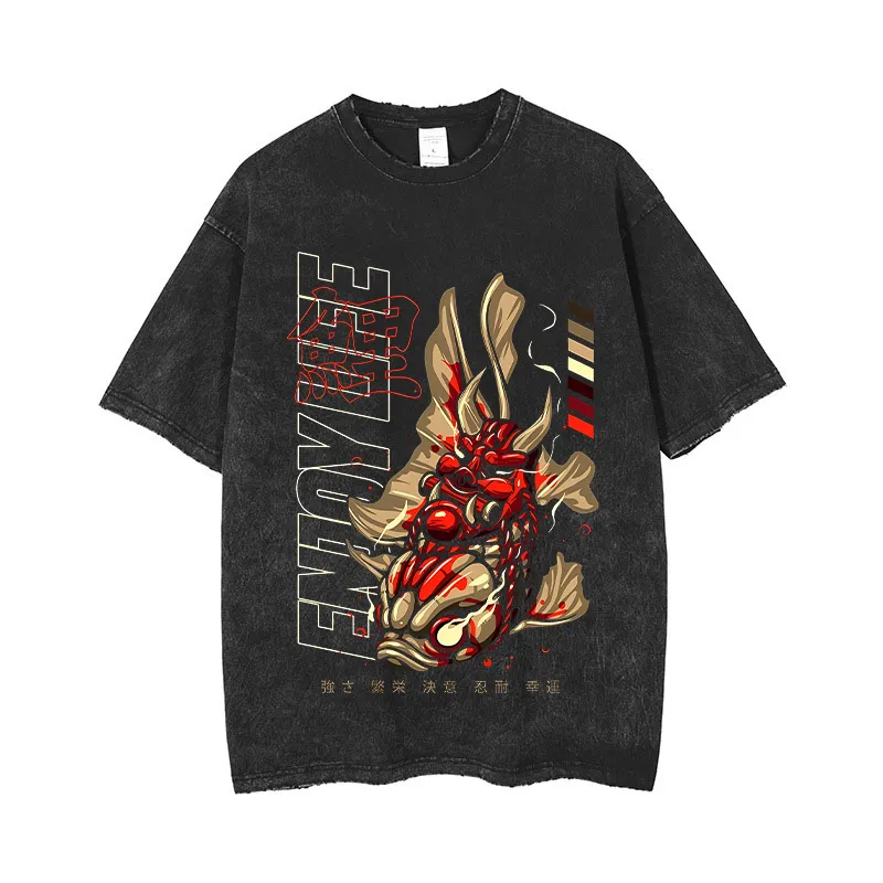 【oan】BD Vintage Washing Short Sleeve T-Shirt Men's Oversized Cotton T-Shirts Loose Fit Vintage Washed Tee