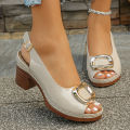  Patent Leather Thick High Heeled Sandals Women Metal Ring Peep Toe Platform Sandles Woman Back Strap Summer Snadalias Mujer. 