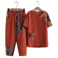 Women's Casual Suit Summer New Fashion Plus Size Clothing Loose Cotton Linen Short SleeveTops Harlan Cropped Pants Two Piece Set.