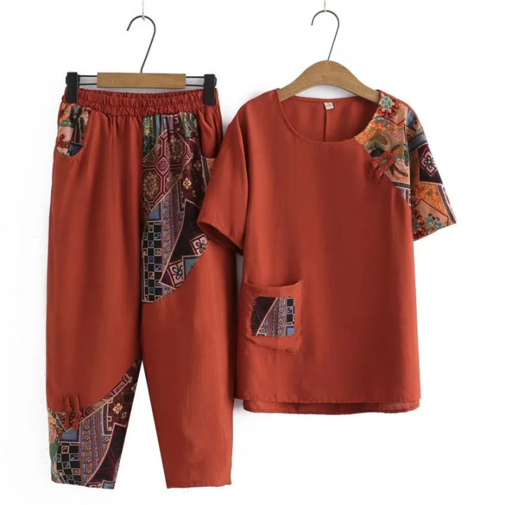 Women's%20Casual%20Suit%20Summer%20New%20Fashion%20Plus%20Size%20Clothing%20Loose%20Cotton%20Linen%20Short%20SleeveTops%20Harlan%20Cropped%20Pants%20Two%20Piece%20Set%20-%20Image%204