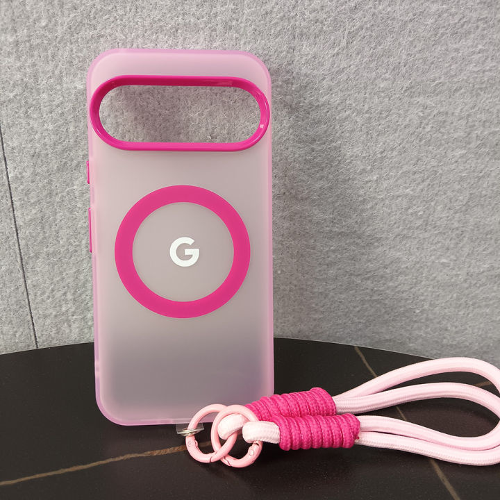 Wrist%20Strap%20Matte%20Transparent%20Candy%20Color%20Magnetic%20Phone%20Case%20for%20Google%20Pixel%2010%209%20Pro%20XL%208A%20Wireless%20Charging%20ShockProof%20Cover%20-%20Image%204
