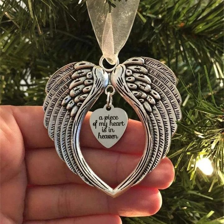 My Heart Is In Heaven Angel Wing Ornament Christmas Tree Pendant Household Festival Party Decorations Xmas Memorial Pendants