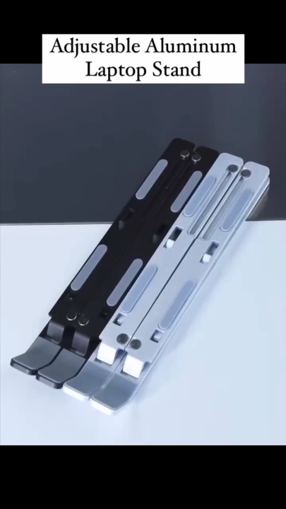 Metal Laptop Stand Portable Laptop Stand 7 Gear Slot Anti Slip Silicone Foldable Adjustable Laptop Stand Compatible with all sizes of Laptop Easy to Carry Smart Stand Strong Material High Quality Stand Silver Color