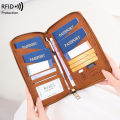 Multi-Functional RFID Blocking Passport Bag Travel Document Holder with Long Zipper Ticket Storage Wallet for Multiple Passports. 