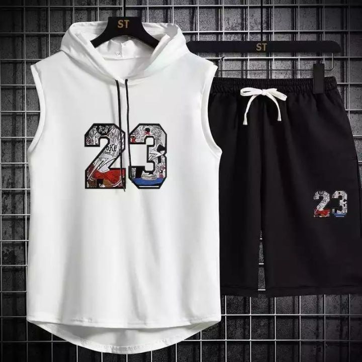 23 printed Summer tracksuit for men's in Sleeves less sando and shorts