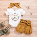 0-18 Month Newborn Baby Girls Clothes Romper Dot Pant with Elastic Waistband Infant Headband with Bow Knot 3PCS Cute Casual Set. 
