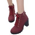 Boots Women Shoes Women Fashion High Heel Lace Up Ankle Boots Ladies Buckle Platform Artificial Leather Shoes bota feminina 2024. 