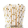 25pcs Metallic Gold heart star Foil Stripe Paper Straws Silver chevron Wedding Party Decor. 