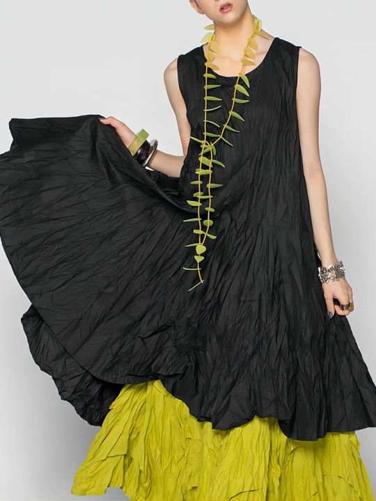 Women%20Summer%20Cake%20Dress%20Casual%20Round%20Neck%20Sleeveless%20Fake%20Two%20Pieces%20Gathered%20Indie%20Folk%20Patchwork%20Loose%20Maxi%20Dress%20Plus%20Size%20-%20Image%203