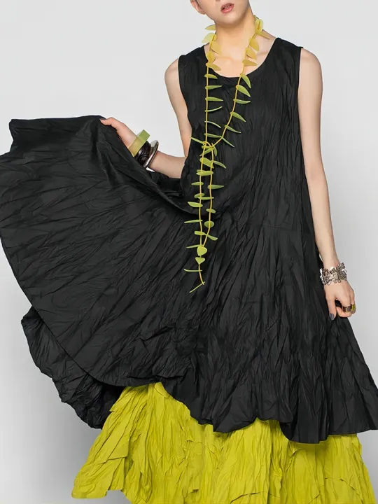 Women%20Summer%20Cake%20Dress%20Casual%20Round%20Neck%20Sleeveless%20Fake%20Two%20Pieces%20Gathered%20Indie%20Folk%20Patchwork%20Loose%20Maxi%20Dress%20Plus%20Size%20-%20Image%203