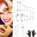 1 Set Disposable Professional Body Piercing Tool Kit Piercing Needle Clamp Tools Ear Tragus Nose Eyebrow Navel Piercings 316. 