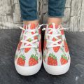 A Pair of Women's Casual Style Sneakers, Walking Shoes, Running Shoes, New Spring 2026 Product, Red Strawberry Fruit Print, Comfortable Soft Sole Slip-On Shoes, Couple's Valentine's Day Travel Season Fashion Women's Shoes.