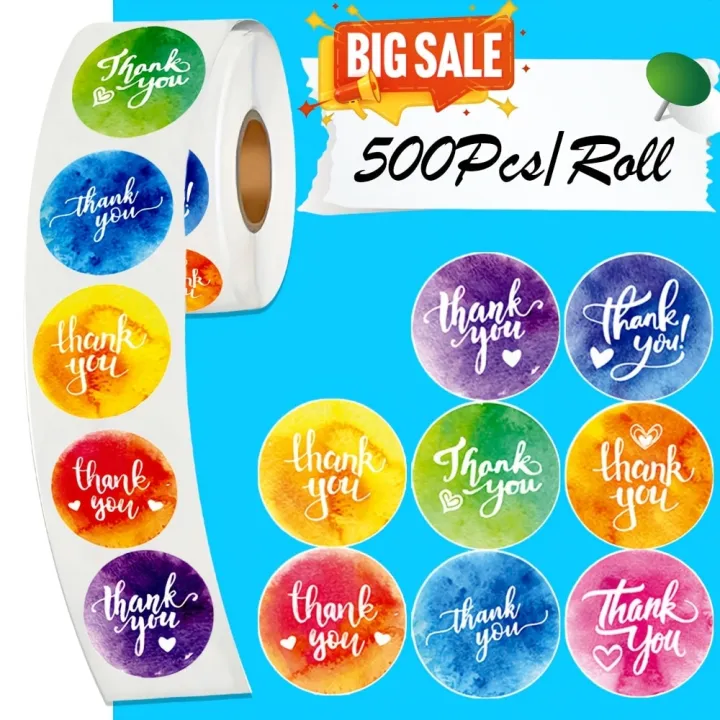 Colorful Thank You Stickers Roll |1 inch | 500/1000 Labels for Small ...