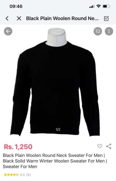 Black Plain Woolen Round Neck Sweater For Men | Black Solid Warm Winter Woolen Sweater For Men | Sweater For Men