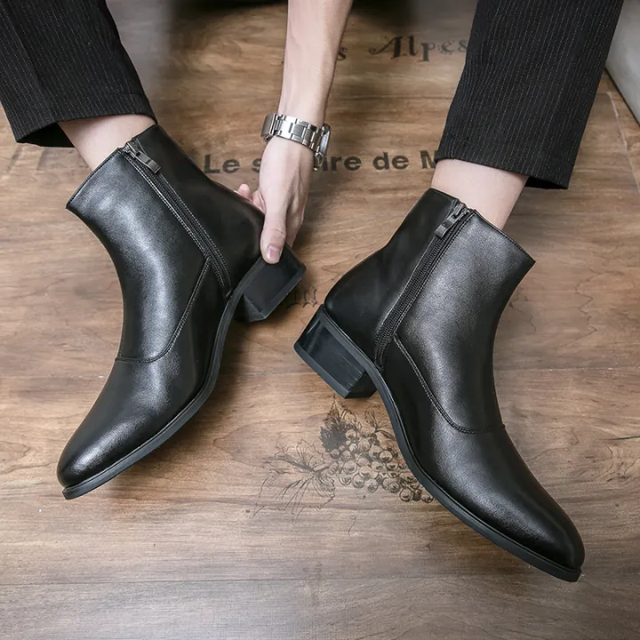 Men%20High%20Top%20Boots%20PU%20Solid%20Color%20Simple%20Fashionable%20Comfortable%20Men%20High%20Heels%20Boots%20-%20Image%205