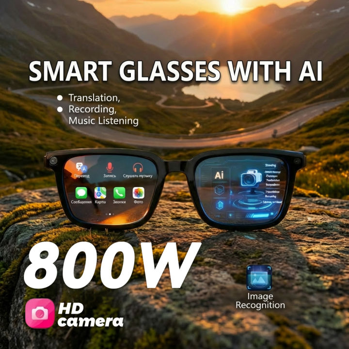AI Smart Glasses 1080P Camera Voice Assistant WiFi Transfer Wear Detection HD Calling Music Playback IP65 Waterproof Outdoor Use