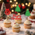 YOMDID 24Pcs Christmas Cake Decorations Holiday Cupcake Toppers for Christmas Cake Toppers Glitter Christmas Decorations. 