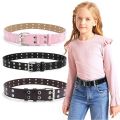 Children Punk Children PU Leather Belt Double Holes Metal Pin Buckle Waist Strap Casual Jeans Dress Decoration Belt. 
