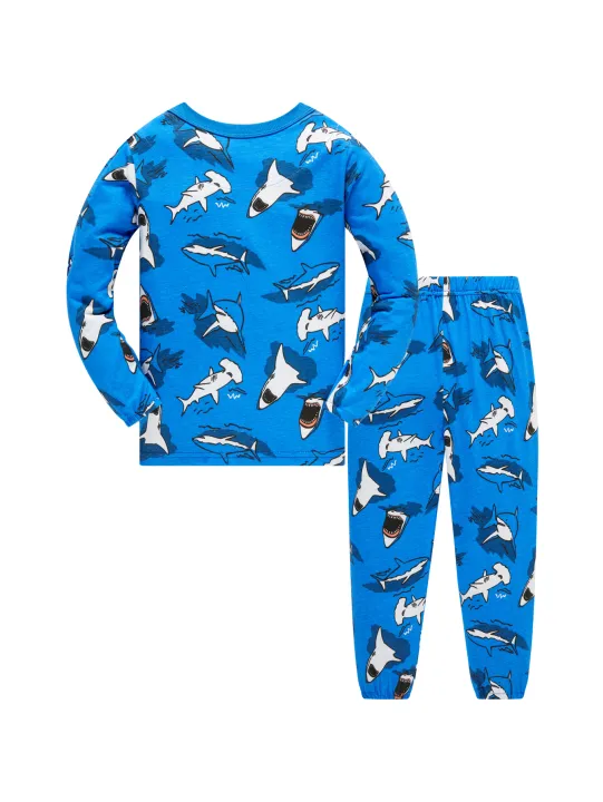 Age%201-8%20Kids%20Sleepwear%204%20Seasons%20%20Cotton%20Full%20Print%20Cartoon%20Shark%20Pajamas%20Boys%20%20Daily%20Basic%20Long%20Sleeved%20Soft%20Loungwear%20Set%20-%20Image%202