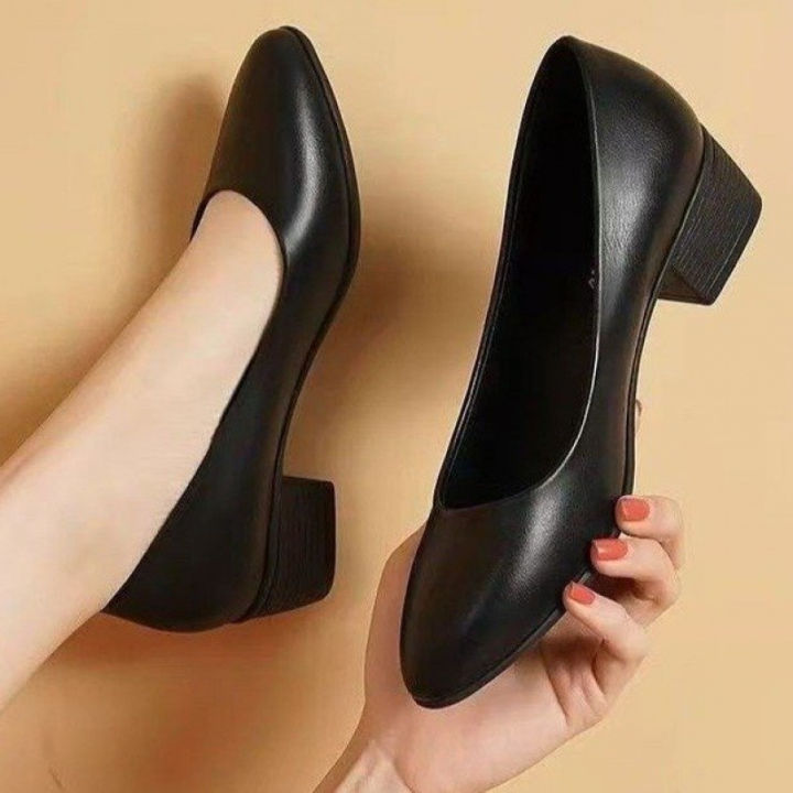 %E2%80%8B%E2%80%8B2025%20New%20Arrival%20Women's%20Low-Heel%20Pumps%20Black%20Genuine%20Leather%20Formal%20Shoes%20Slip-On%20Commuter%20Comfortable%20Mid-Heel%20-%20Image%203