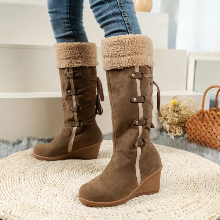 New%20Wedge%20Heel%20Increased%20Warm%20and%20Comfortable%20Casual%20Women's%20Shoes%20Winter%20Cross%20Strap%20Fashion%20Boots%20Botas%20Mujer%20Chaussure%20Femme%20-%20Image%204
