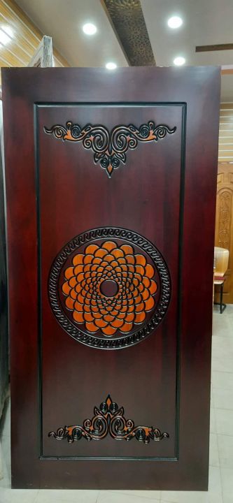 Mahoguni wooden door 39"*81" with 3D design & liquar