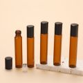 5 Refillable Glass Essential Oil Bottles, Amber Glass Bottle Rollerball Perfume Bottle, Stainless Steel Ball Hollow Travel Rolle. 