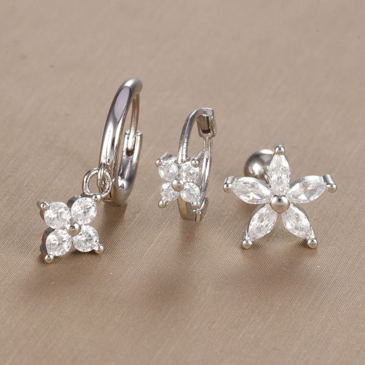3PCS%20Stainless%20Steel%20Zircon%20Flower%20Pendant%20Hoop%20Earrings%20Set%20for%20Women%20Simple%20Huggies%20Cartilage%20Earring%20Piercing%20Jewelry%20aretes%20-%20Image%207