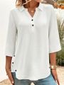 Women's Plus Size Casual Long Sleeve Button Loose Shirt Ladies Comfortable Solid V Neck Blouse.