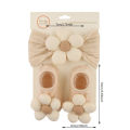 2Pcs/Set Ins Cream Latte Flower Headbands with Ribbed Socks for Baby Girls Boutique Flower Anti-Slip Short Cotton 0-12M Sock. 