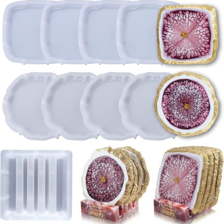 DIY Crystal Epoxy Resin Mold Mineral Edge Irregular Coaster Box Coaster Set Mirror Silicone Mold