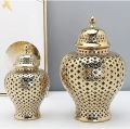 Decorative Jar Ginger Jar Vase Decor Vintage Ginger Jar with Lid Carved Lattice Decorative Temple Jar Stunning Home Decor Intricate Ginger Jars Storage Jar. 