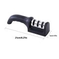 1Pc Black Kitchen Three Segment Knife Sharpener Household Multi Functional Hand Held Three Purpose Sharpening Stone Kitchen Tool. 