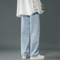 Korean Men's Casual Hip Hop Long Baggy Jeans Classic Man Straight Wide Leg Denim Pants Light Blue Grey Black Streetwear Trousers. 