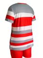 Trendy Plus Size Women's Two Piece Set Striped Short Sleeve Top and High Waist Shorts Casual Outfit. 