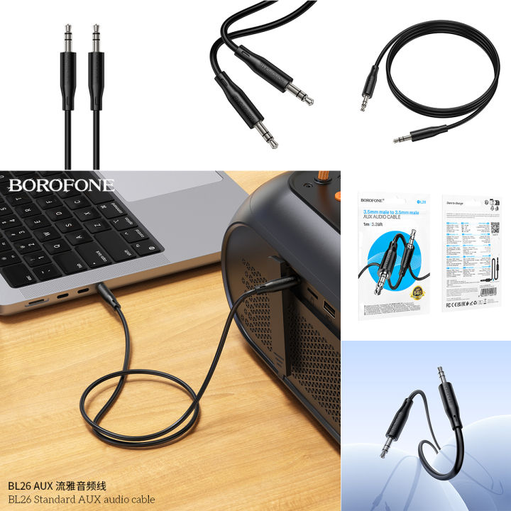 BOROFONE%20BL26%201m%203.5mm%20Male%20to%20Male%20Standard%20AUX%20Audio%20Cable%20(Black)%203.5mm%20Male%20to%20Male%20Audio%20Cable%20Sound%20Card%201Meter%20-%20Image%202