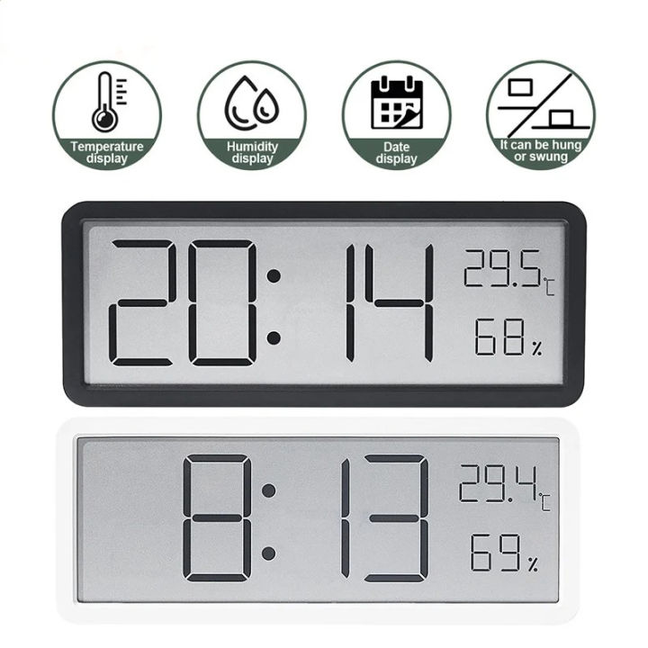 LCD Screen Digital Wall Clock Time Temperature Humidity Time Display ...