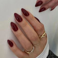 24Pcs/Set Simple Wine Red Fake Nails Mid-length Almond Press on Nails Art Wearable Round Head Oval Full Cover False Nail Tips. 