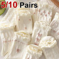 5/10 Pairs Women Lolita Style Mid Tube Socks Fashionable Bow and Small Flower Pattern Spring Summer Cute Sweet Casual Socks.