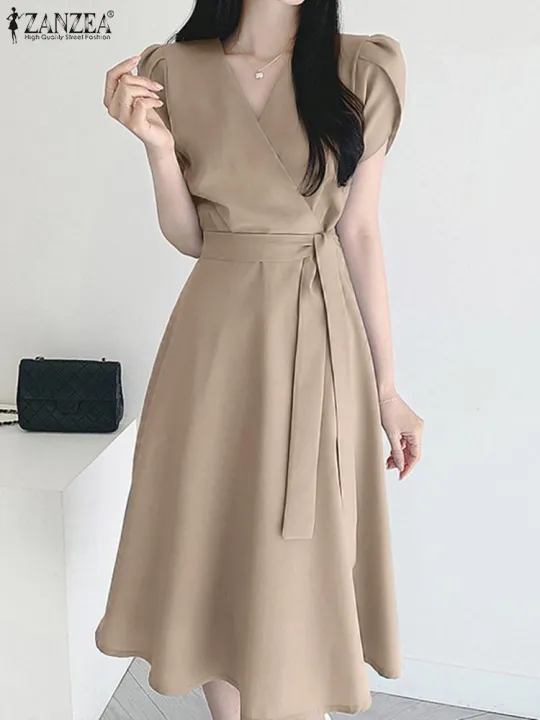 ZANZEA%20Elegant%20Summer%20Short%20Sleeve%20Dress%20Women%20Fashion%20OL%20Work%20Sundress%20Robe%20Femme%20Casual%20Solid%20A%20Line%20Vestido%20Kaftan%20Sarafans%20-%20Image%202
