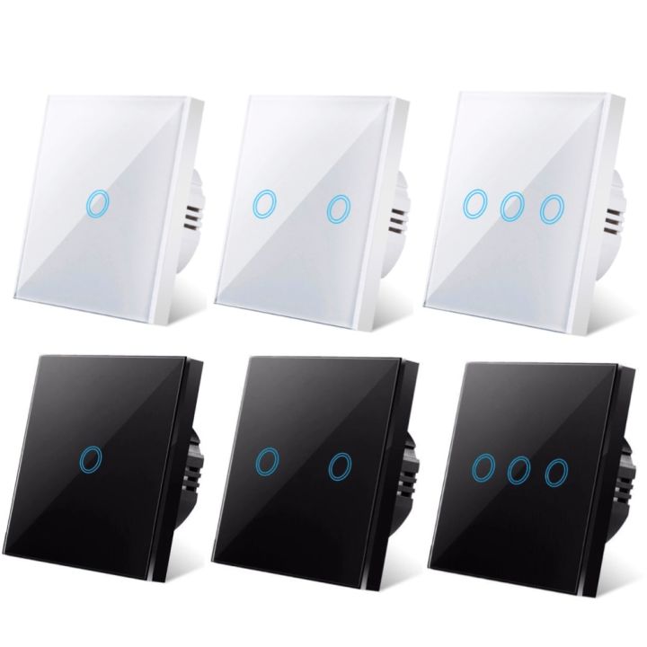 EU Touch Switch AC100-240V Led backlight Panel Tempered Crystal Glass wall Light sensory Switches 1/2/3 Gang Interruttore
