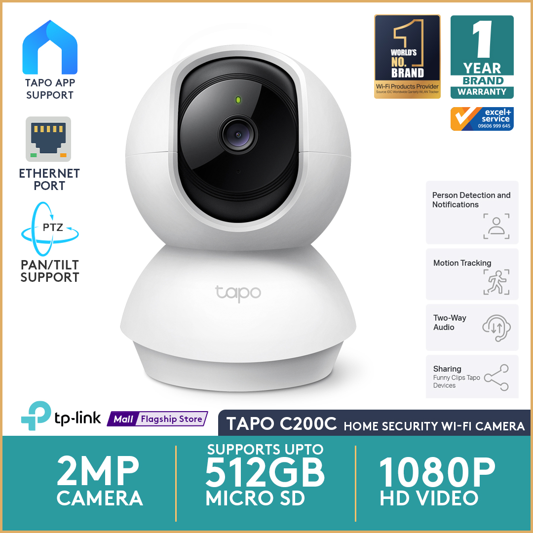 Tapo C200c Indoor Pan/Tilt Home Security Wi-Fi Camera, FHD, Surveillance Camera, Night Vision, 360° Viewing Angle, Two Way Audio, Motion Detection and Notifications, Integrated Acoustic and Clear Alarm