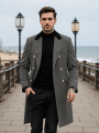 Men's Double-Breasted Wool Overcoat Thickened for Extreme Cold Patchwork Windbreaker Coat Windproof Street Style Tailoring.