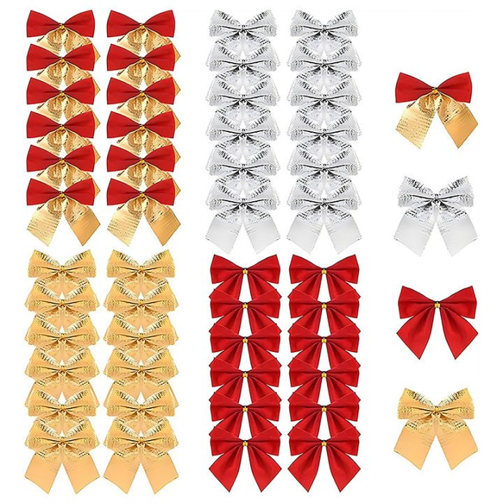 12/24/36Pcs Christmas Decoration Bow Red Gold Xmas Tree Bowknot Pendant Ornaments for Home Decor Navidad New Year Party